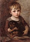 Mihaly Munkacsy Wall Art - Young Girld and her Dachshund